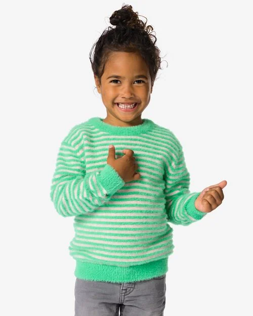 pull enfant fluffy à rayures vert