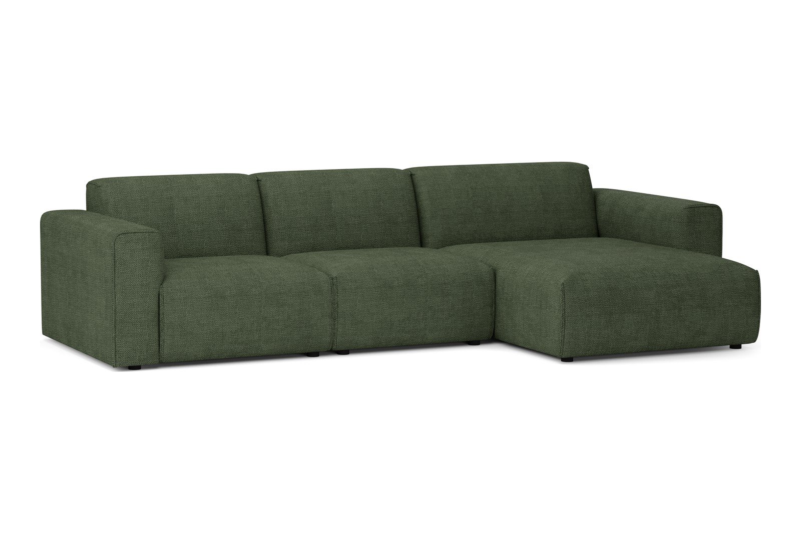 Monaco Lux 2,5-seter med XL sjeselong høyre Tekstil Fjord 11 Winter Moss med sorte ben. Lux komfort.