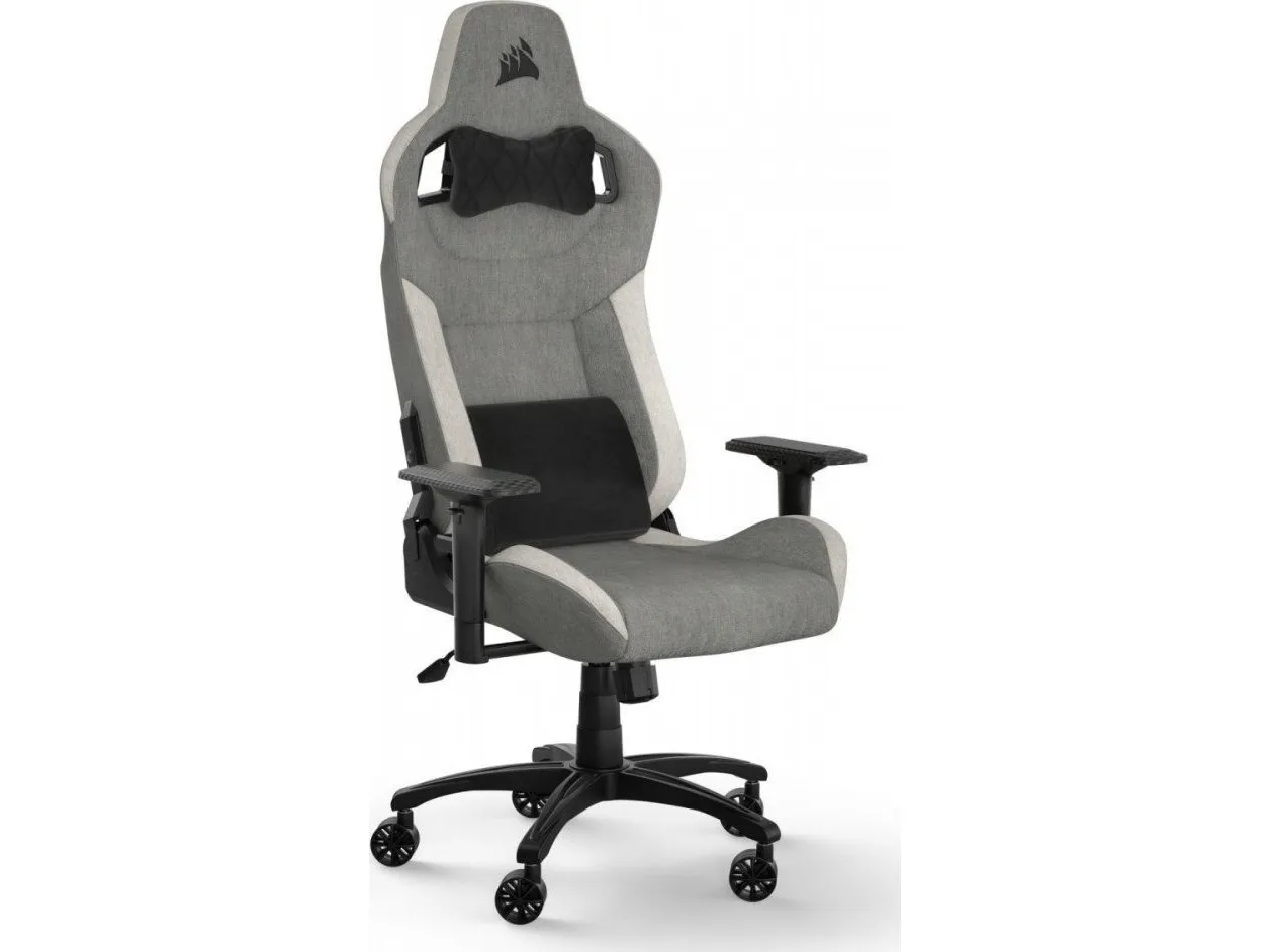 CORSAIR T3 RUSH - Spillestol - armstøtter - T-formet - vippe - tekstil - grå hvid
