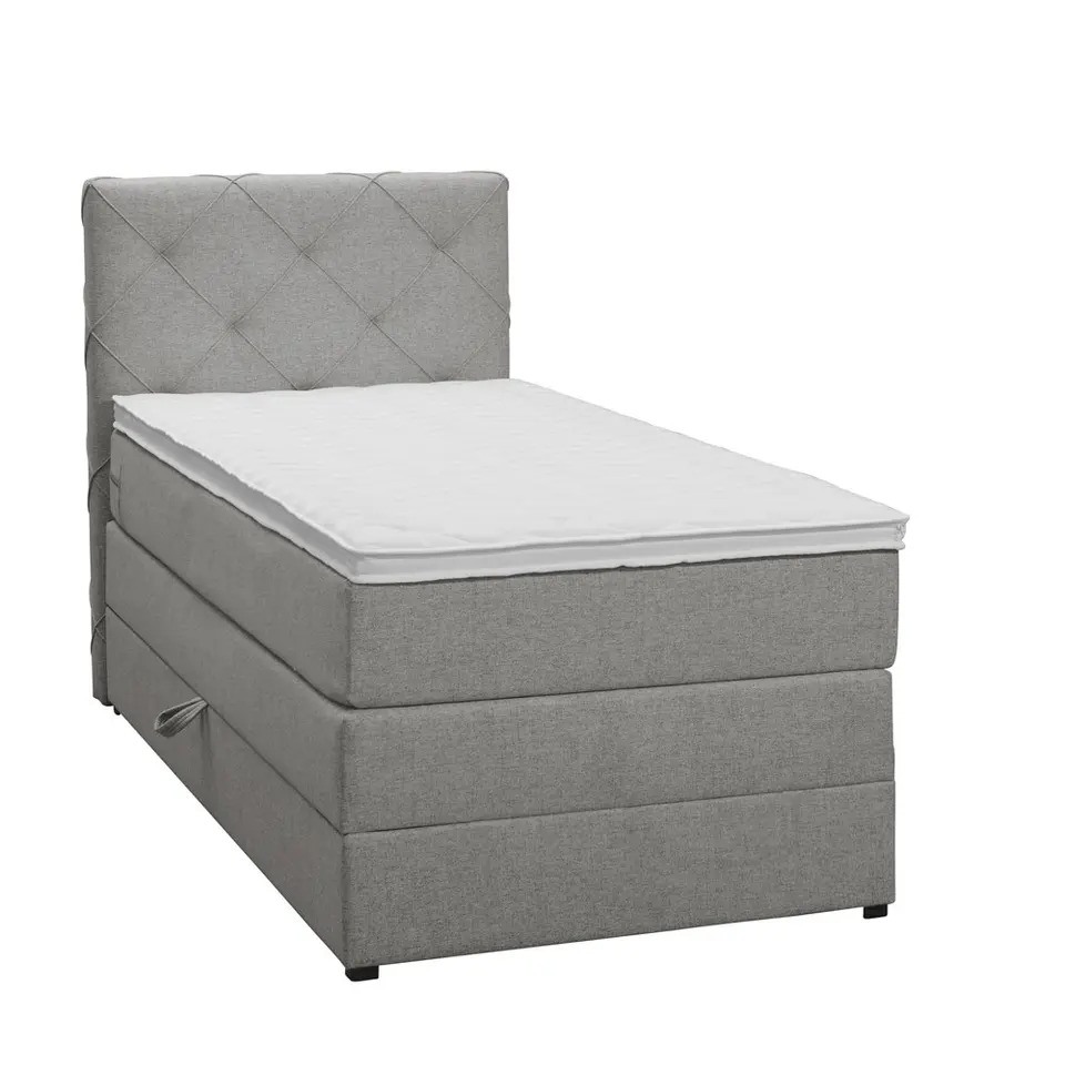 Boxspring met opbergruimte Liv geruit - lichtgrijs - 90x200 cm