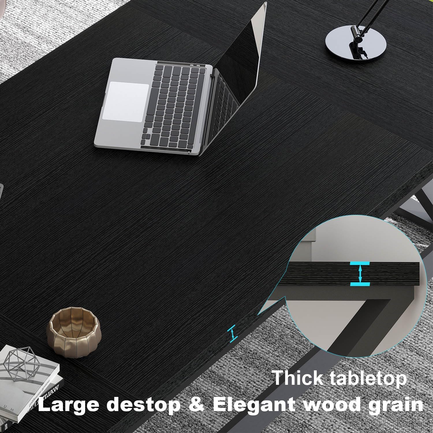 LVB Schreibtisch Langer Computertisch Bürotisch Großer Schreibtisch für Home Office Büro und Arbeitszimmer Gaming PC Tisch aus Holz Metall Büromöbel Modern Design Schwarz 180 x 80 cm