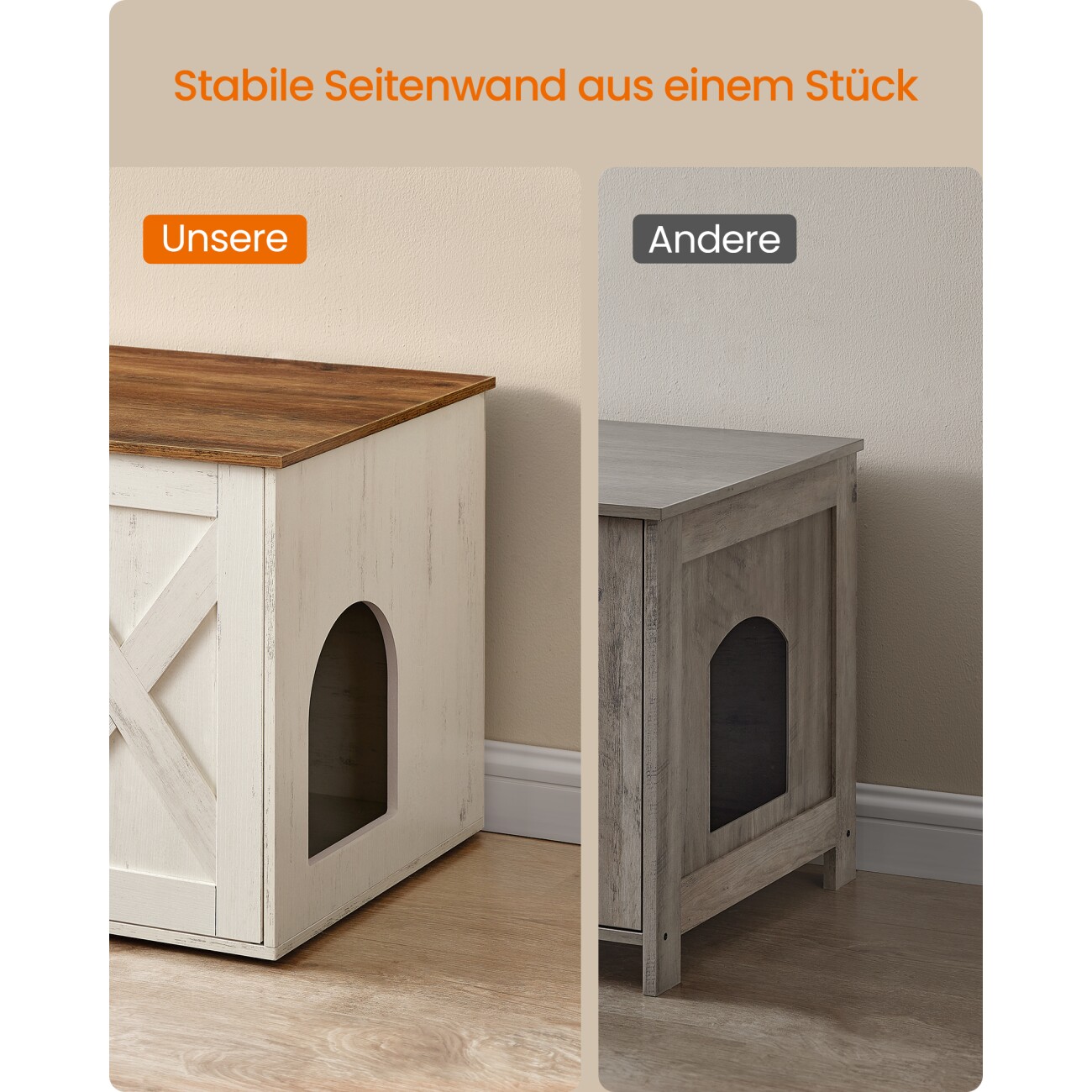 FEANDREA M Katzenklo Schrank Honigbraun-Vintageweiß