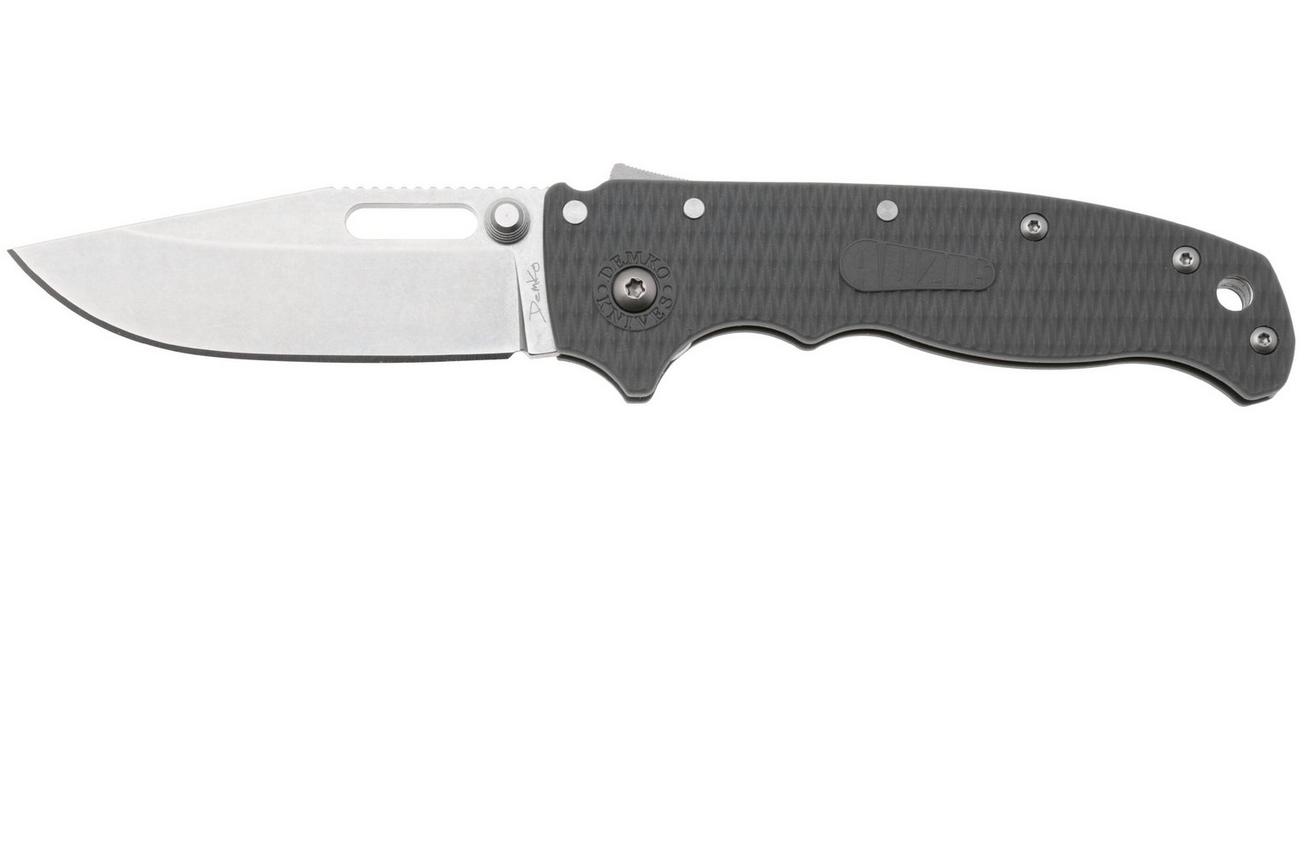 Demko AD20.5 Shark-Lock, Stonewashed AUS-10 Clip Point, 205-10A-CPGRY, Grey Grivory zakmes