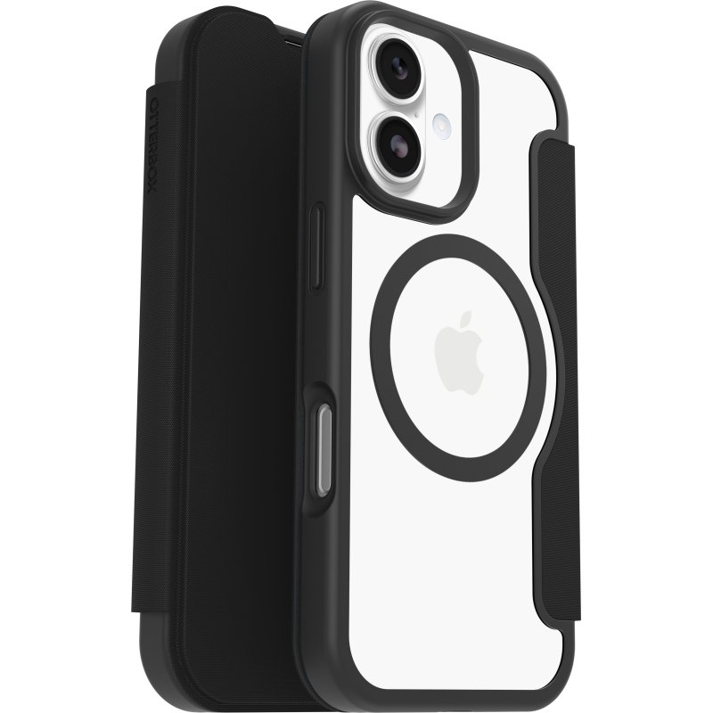 OtterBox React Folio MagSafe Series pour Apple iPhone 17, noir Crystal, transparente/noir
