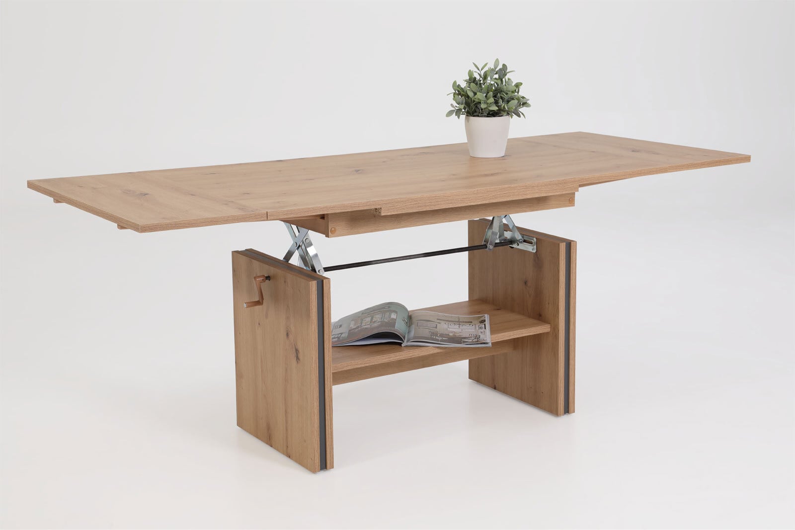 Couchtisch Hilmar, Eiche hell, mit Ablage / 2 Ansteckplatten