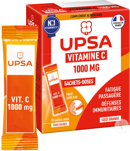 UPSA Vitamine C 1000mg Fatigue Passagère Et Défenses Immunitaires Adulte 10 Sticks