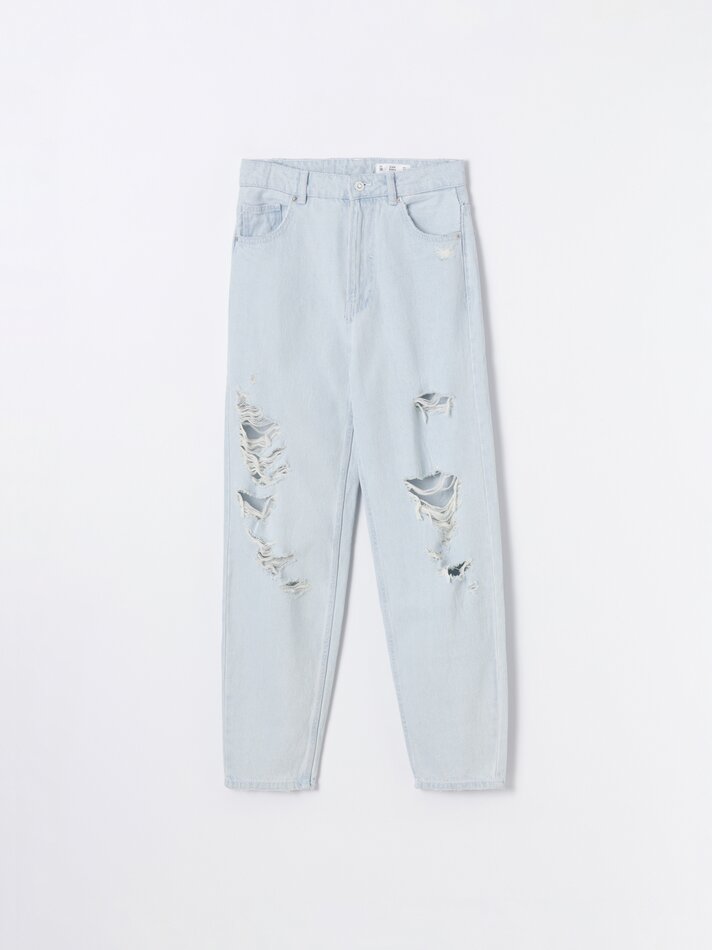 Calça jeans estilo Mom Fit - Azul Claro