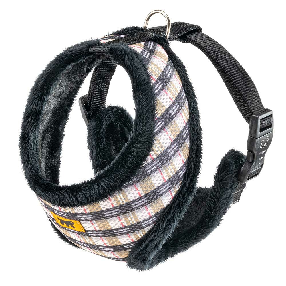 Nikita fur l harnais pour chien, respirant, fourrure ecologique douce, sangle réglable, tartan