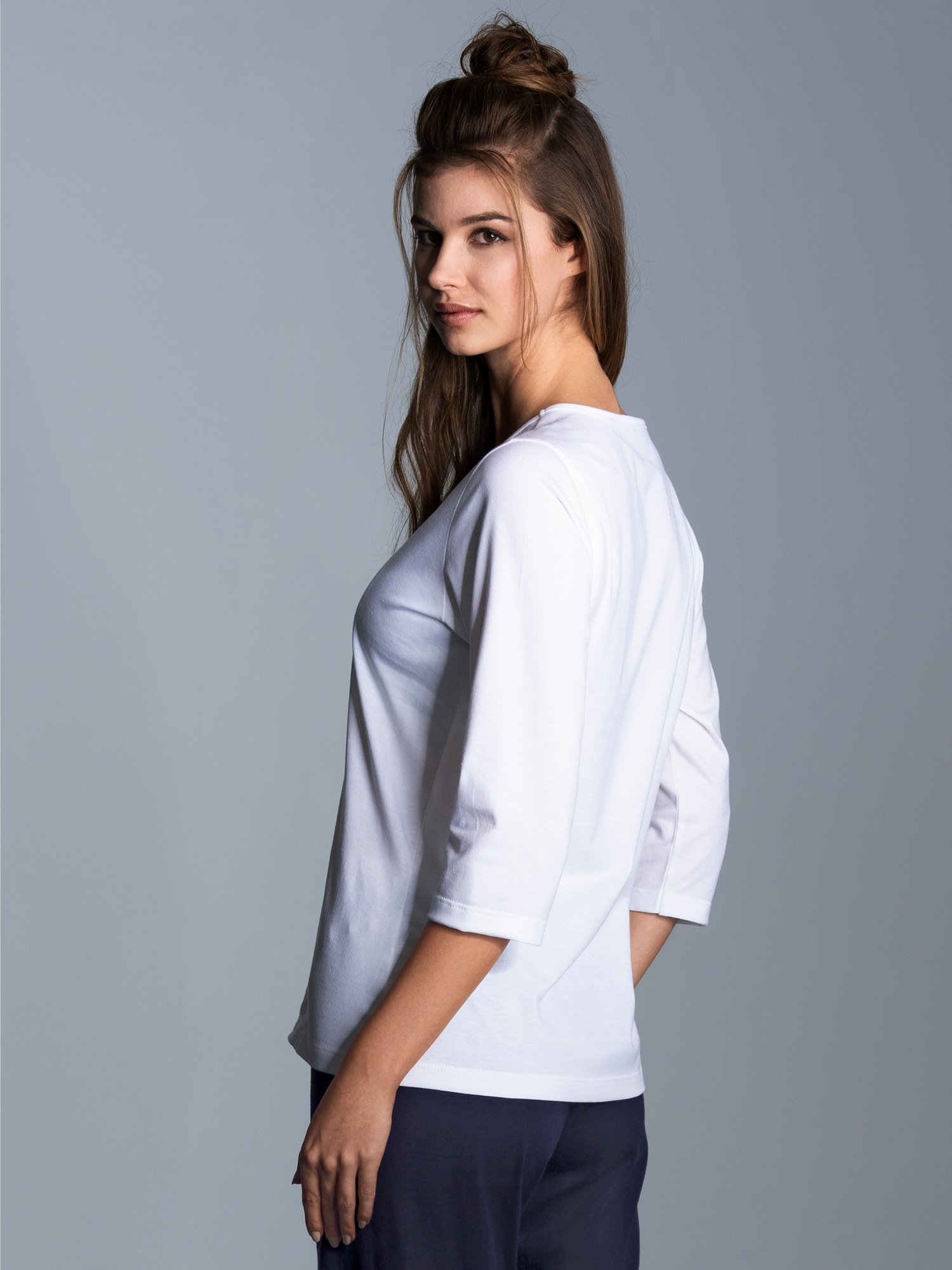 3/4 Arm Shirt aus Biobaumwolle Weiss-C2C