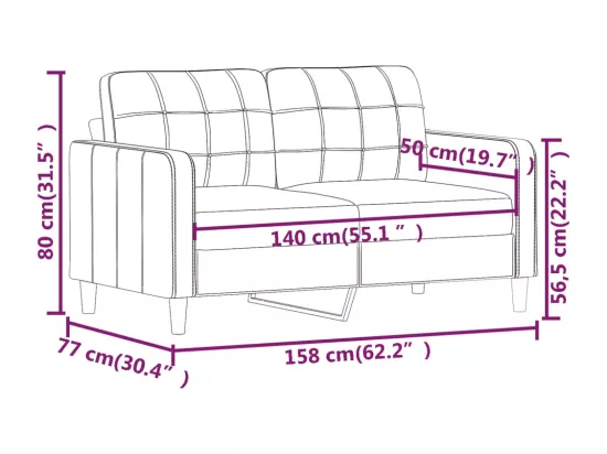 Canapé à 2 places Rouge bordeaux 140 cm Tissu