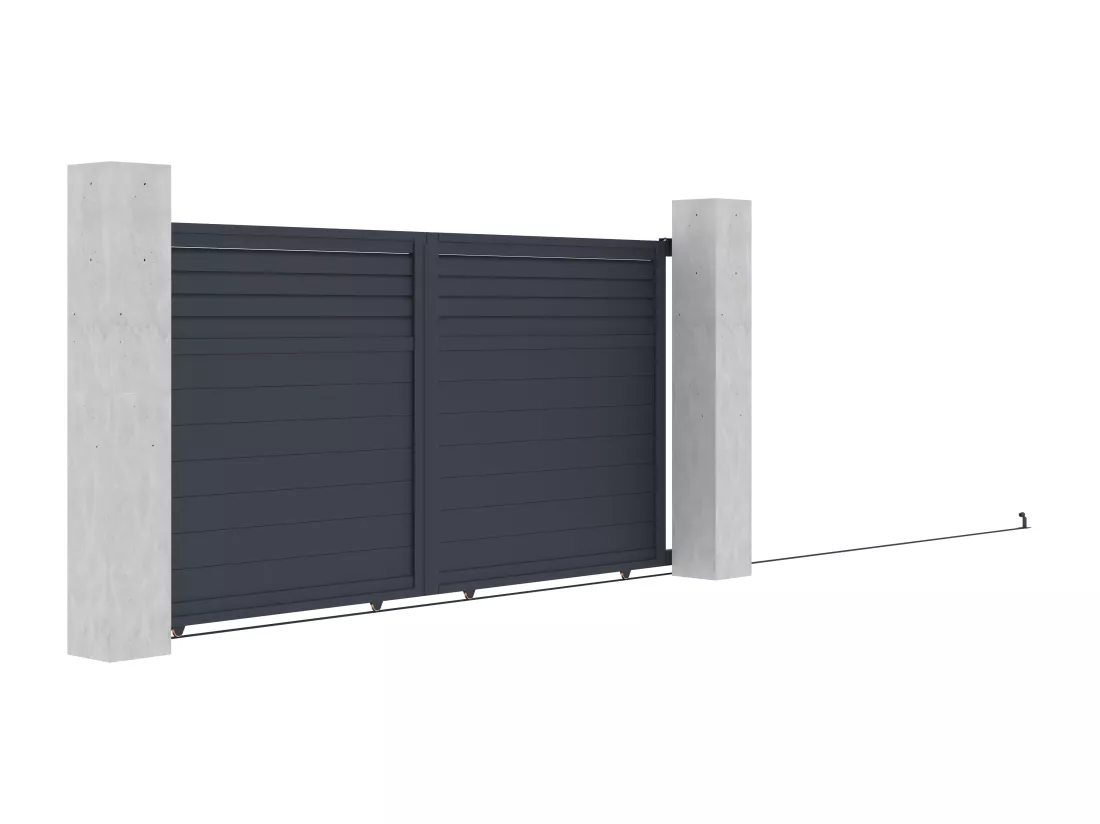 Portail électrique coulissant aluminium persienné L374 x H180 cm anthracite - VIAZO