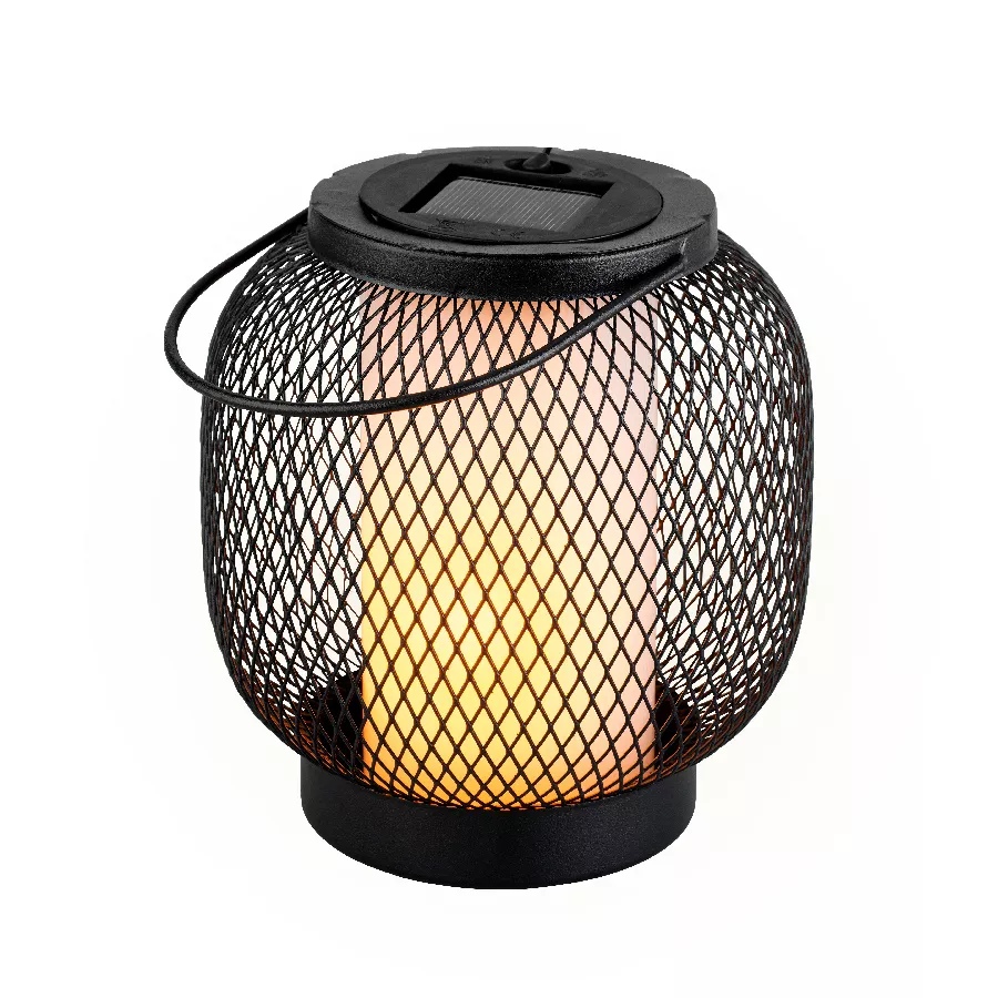 Lanterne solaire métal à LED (H15 cm) Croisillon Noir et blanc chaud