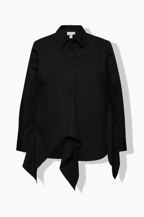 Bluse, drapiert, Hemdkragen, Langarm, Biobaumwolle