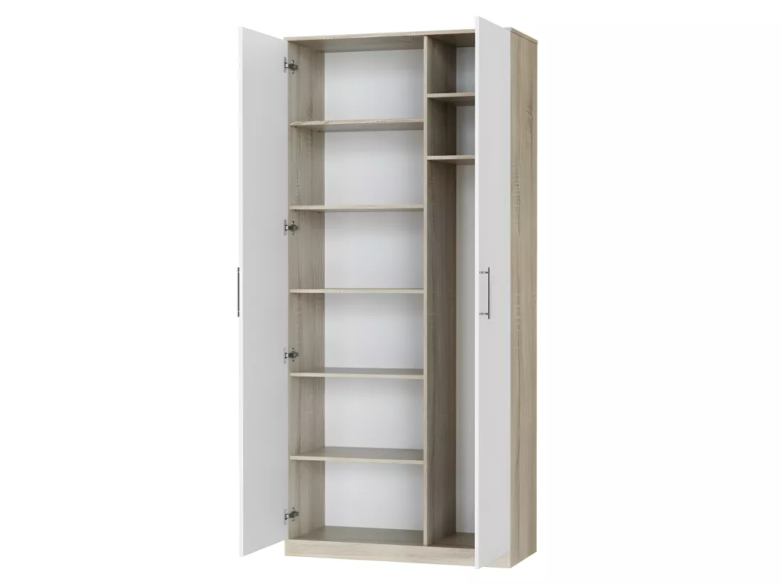 Lit escamotable +2 Placards Vertical 140x200+(100x2)cm Lit Rabattable Lit Mural Standard Chêne Sonoma/Blanc