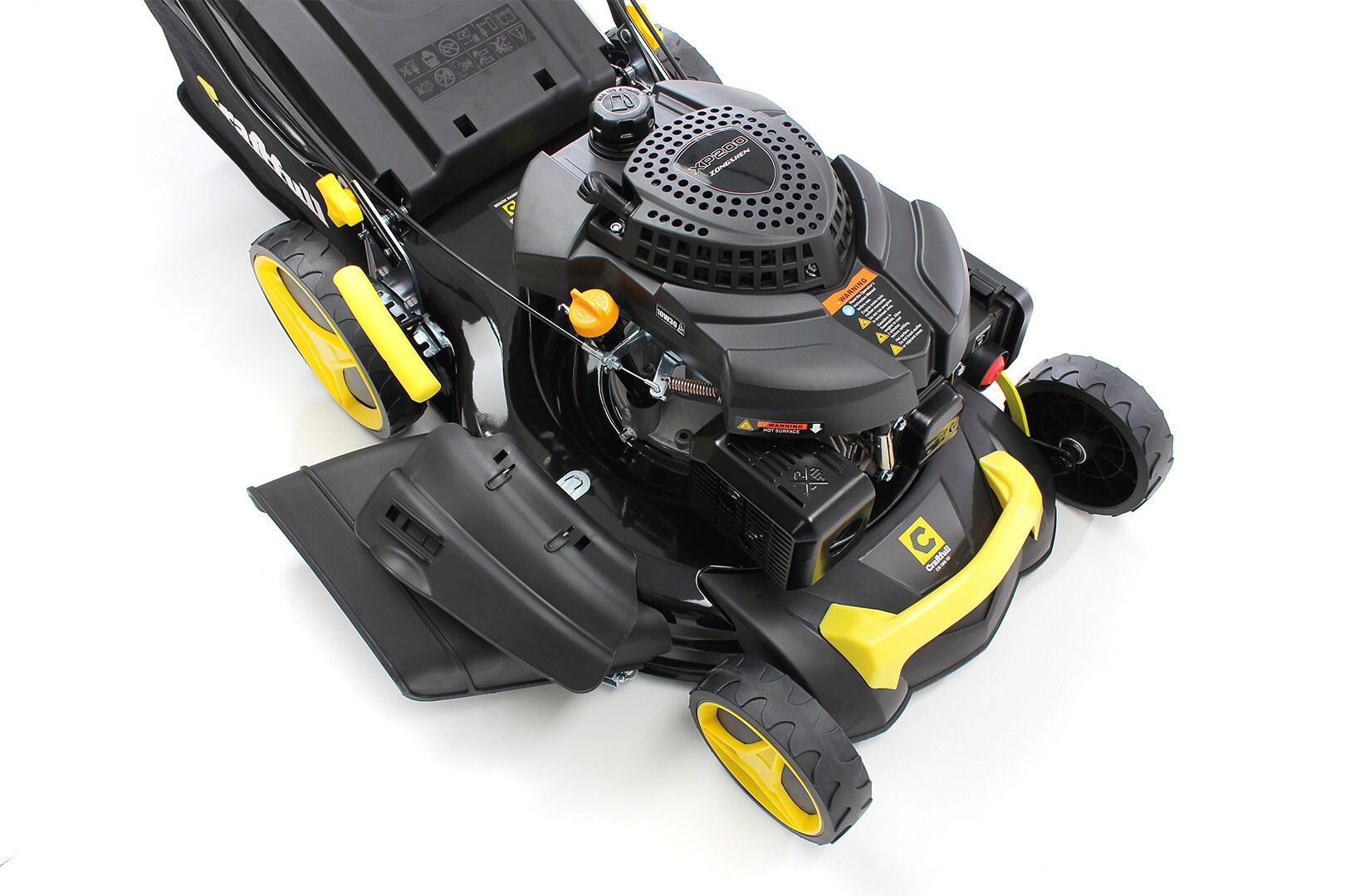 Craftfull Premium Benzin-Rasenmäher CR-196-10, 5in1, GT-Markengetriebe, 196cc-Motor, 4,4 kW, Euro 5 (Schwarz/Gelb)