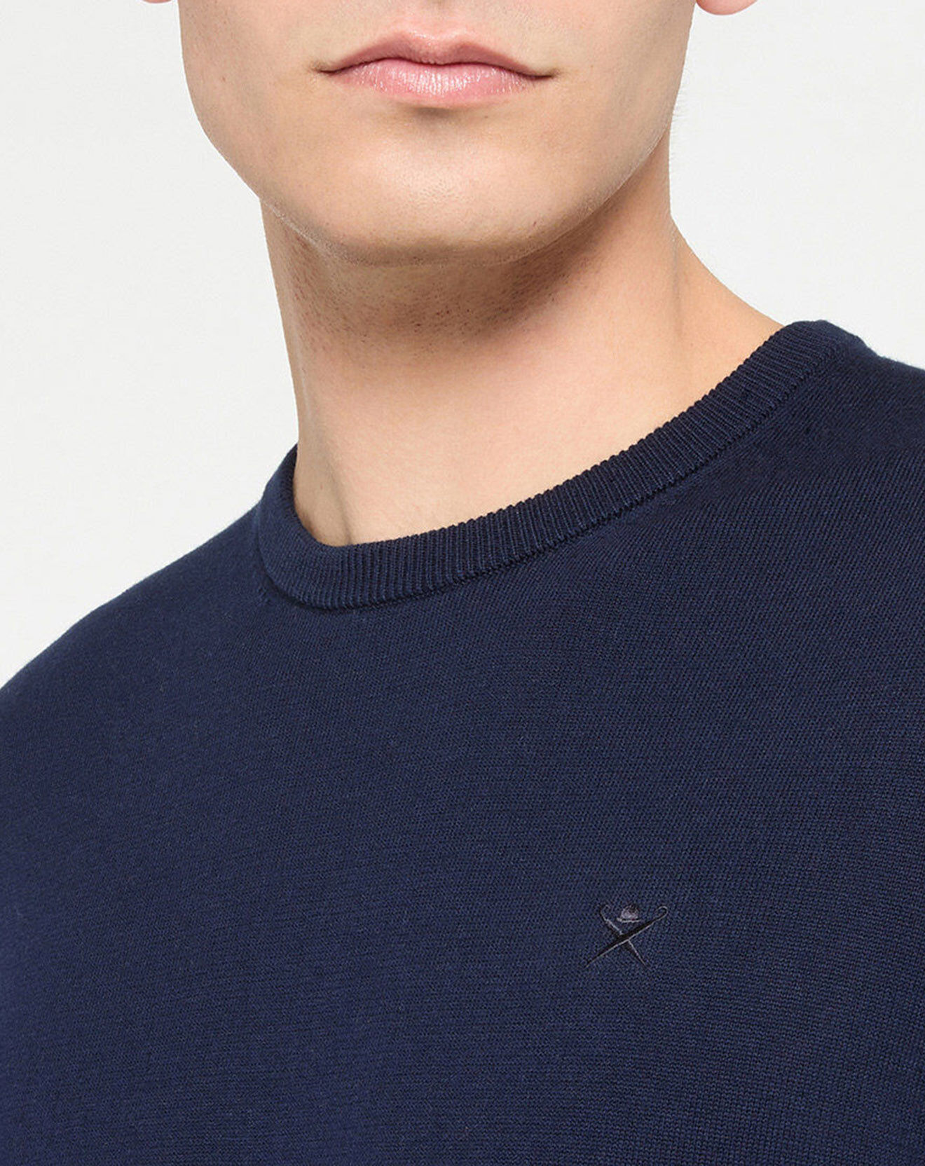 Hackett London Pull en Coton & Soie col rond bleu marine