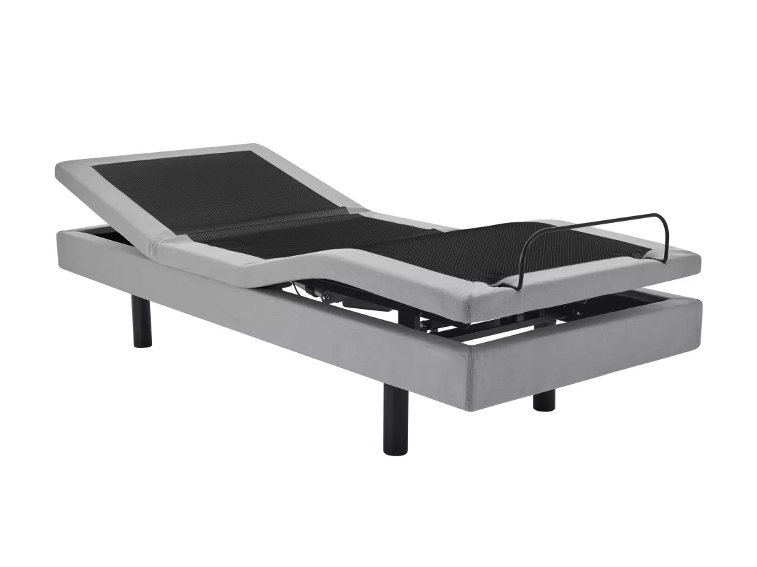 Lit électrique de relaxation déco + matelas ressorts ensachés et mémoire de forme - 90 x 200 cm - Tissu - Gris - RIZALI de YSMÉE