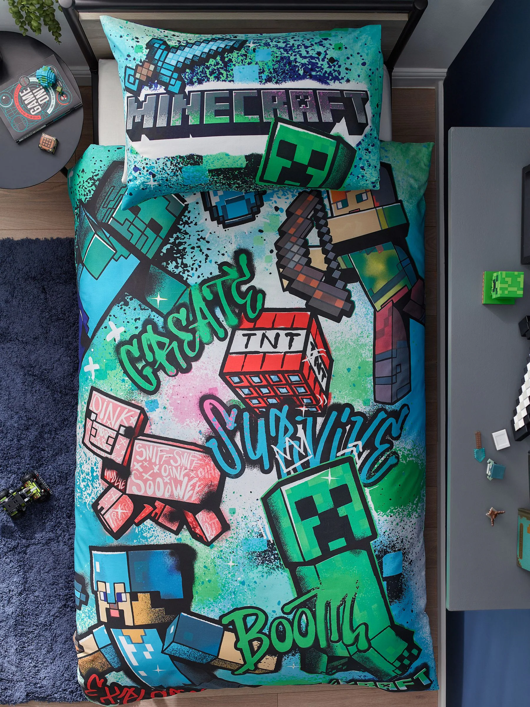 Minecraft eenpersoons dekbedovertrek en kussensloopset