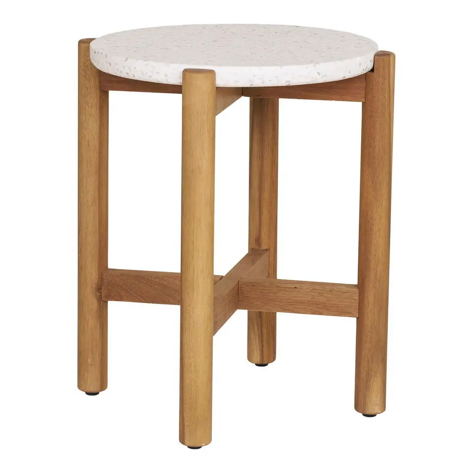 Sidetable Acacia Naturel/Wit - 37x37x46cm - Terracina