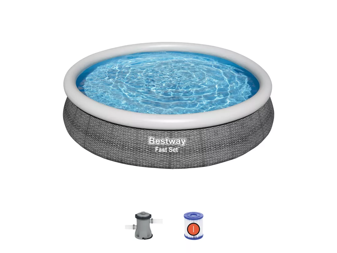 Piscine Gonflable pour Enfants Bestway Fast Set Design Rotin Ø366x76 cm avec Épurateur à Cartouche de 1.249 l/h