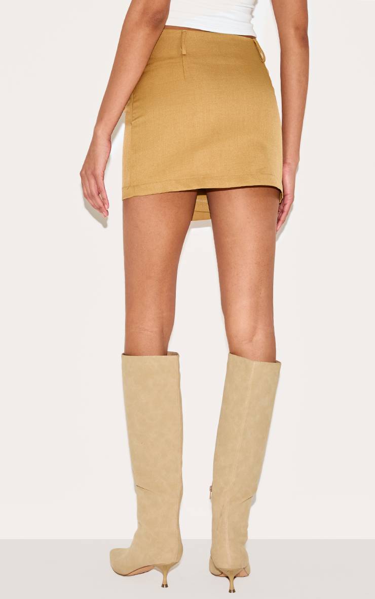Vert Olive Mini Jupe-short Tissée Avec Détails Bords Bruts