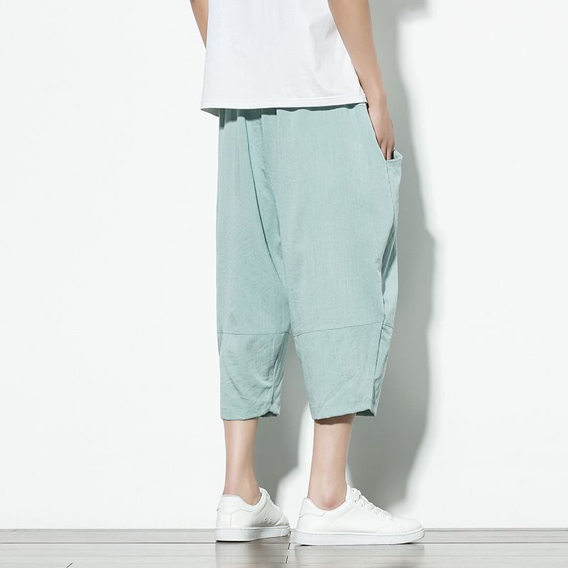 YIKES - Effen Capri Baggy Broek met Trekkoord Taille