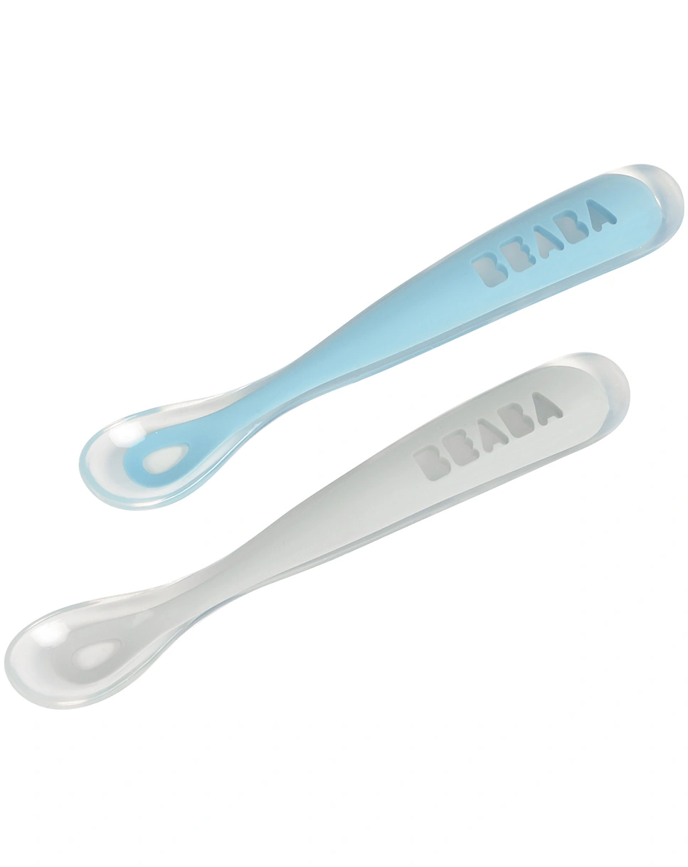 Silikon-Löffel FIRST MEAL 2er Set mit Box in grey/blue