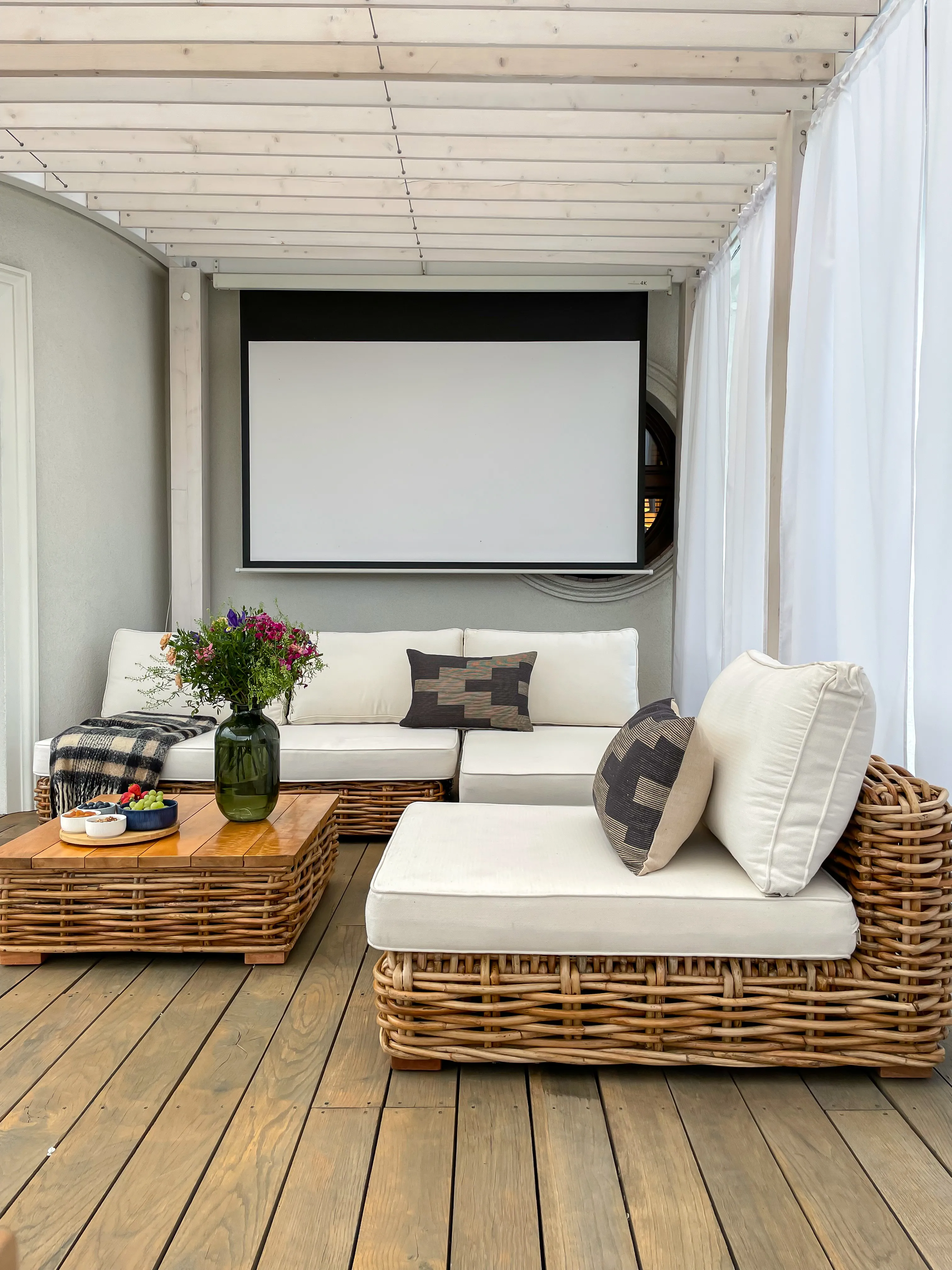 Loungeset met tafel 4-zits VARALLO rechtszijdig modulair Rotan Natuurlijk
