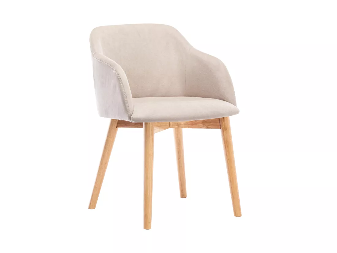 Lot de 2 chaises avec accoudoirs en tissu et bois d'hévéa - Beige - JELISA