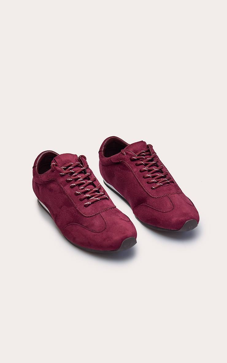 Rouge Bordeaux Baskets À Lacets Contrastés En Synthétique