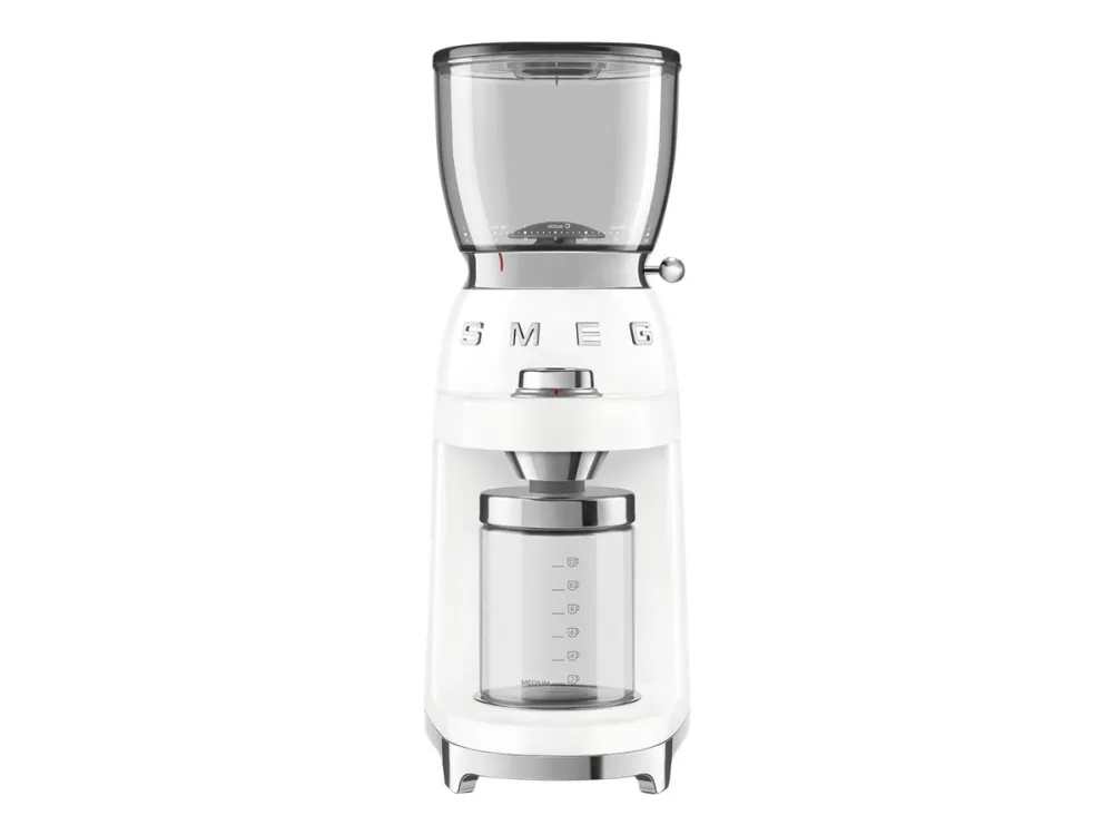 Smeg 50''s Style Kaffekværn CGF01WHEU Hvid, Burr kværn, 350 g, Konisk møtrik, Rustfrit stål, 450 rpm, Hvid