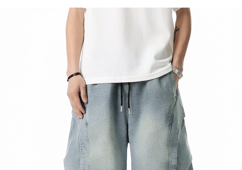AXEN - Bermudashorts van gewassen denim met trekkoord in de taille
