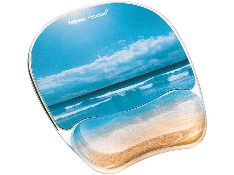 Fellowes Bedruckte Mausmatte Sandstrand Blau Mauspad mit Handgelenkauflage