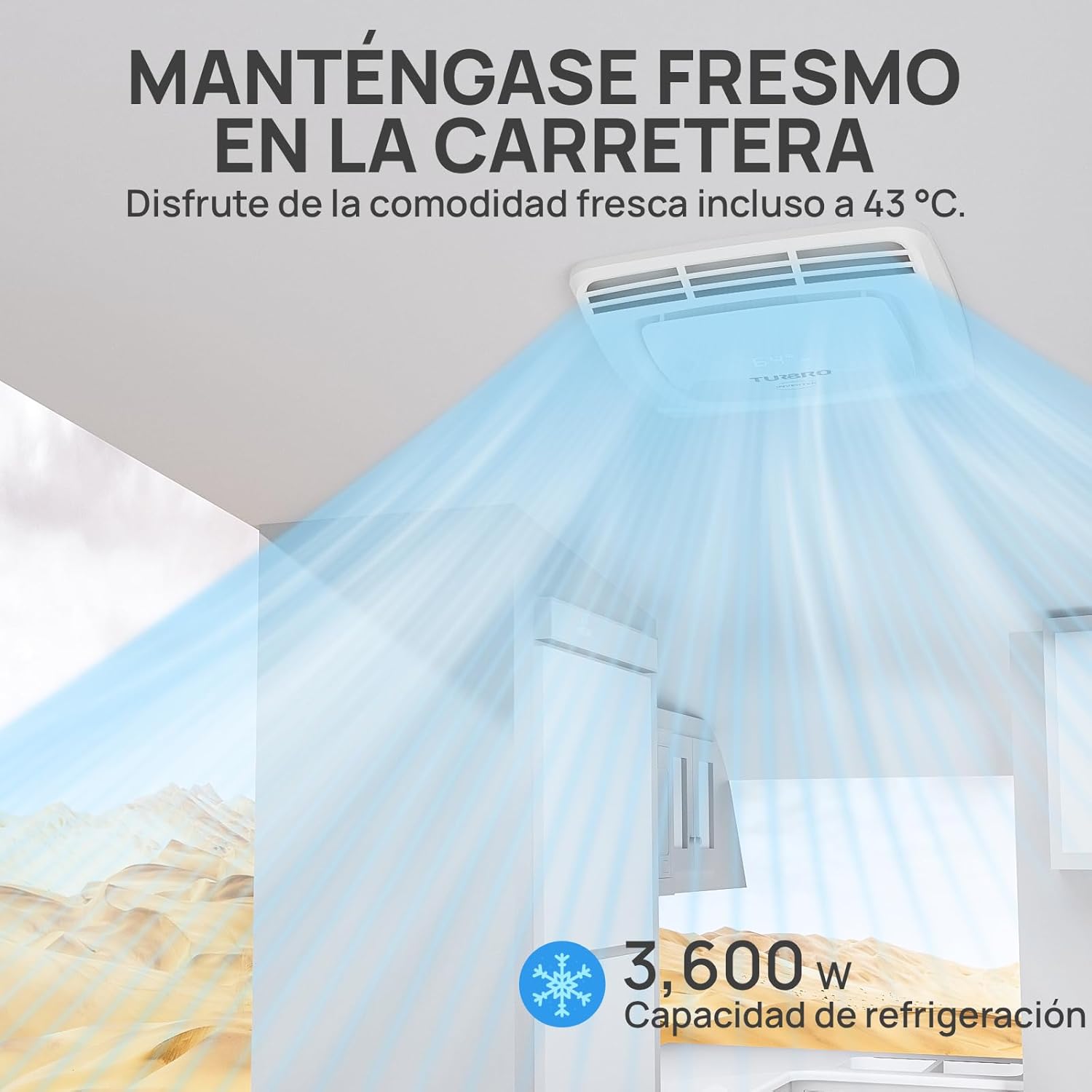 TURBRO Wechselrichter-Klimaanlage ​​für Wohnmobile​​ mit Wärmepumpe, 3,600 W Dachgerät ohne Kanäle und Deckenmontage mit Ambiente-Leuchte, leiser Betrieb, 220-240V AC, Fernbedienung & WLAN, weiß