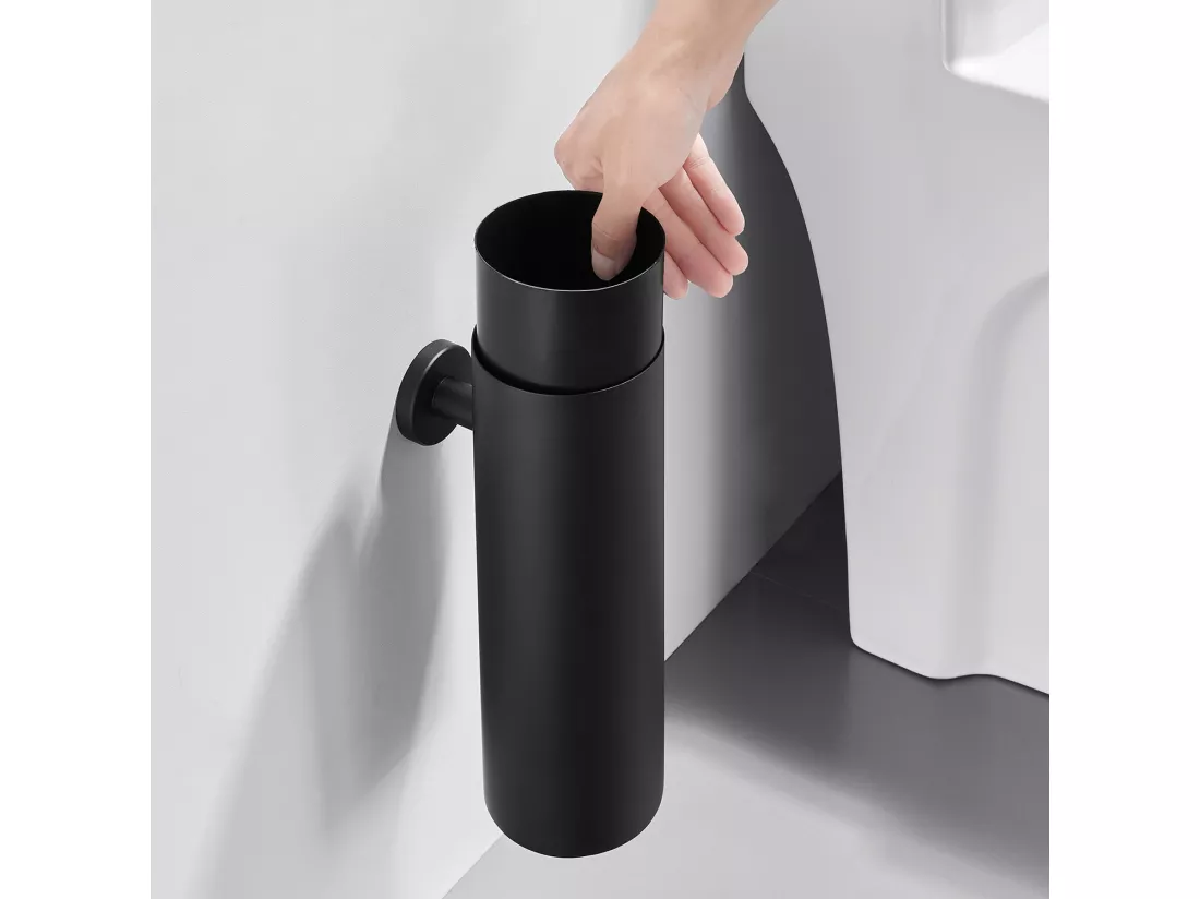 AuraLum Max Porte-balai WC NOIR Vertical Acier inoxydable 304 Traitement de surface brossé Manche extra long, Brosse de Toilette,EU Modèle