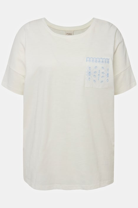 T-Shirt, Spitzentasche, Rundhals, Halbarm, Biobaumwolle