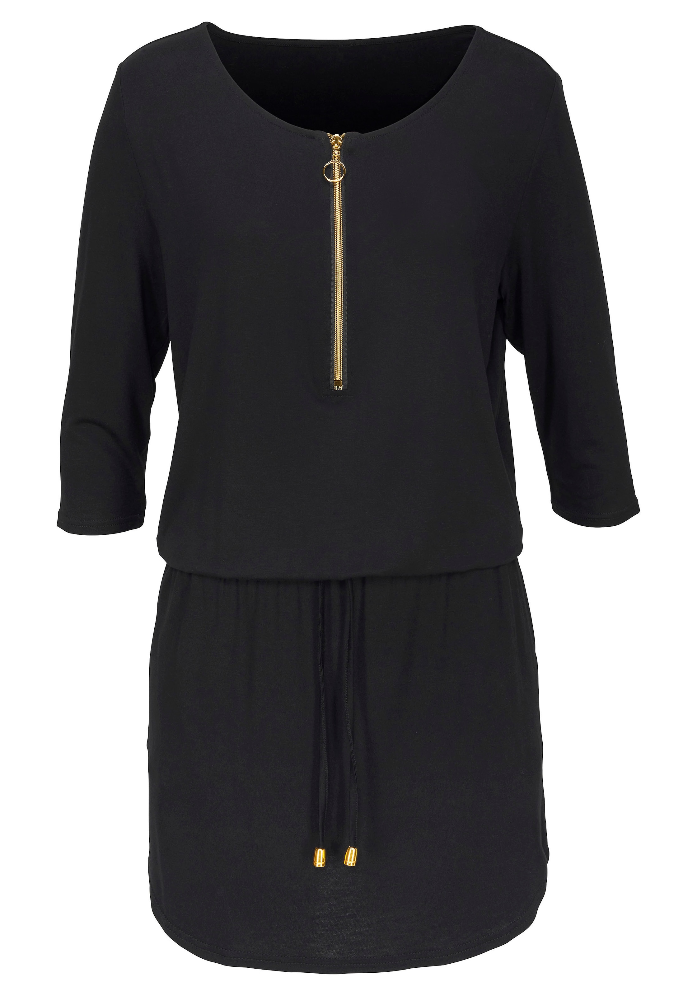 LASCANA Jerseykleid Eingrifftaschen mit goldfarbenem Reissverschlussdetail und Taschen, sportlich-casual