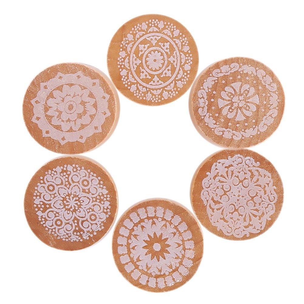 (6er Set) Holz Stempel DIY Glückwunschkarten / Einladungskarten / Brief Dekoration Mandala Motiv Stempel