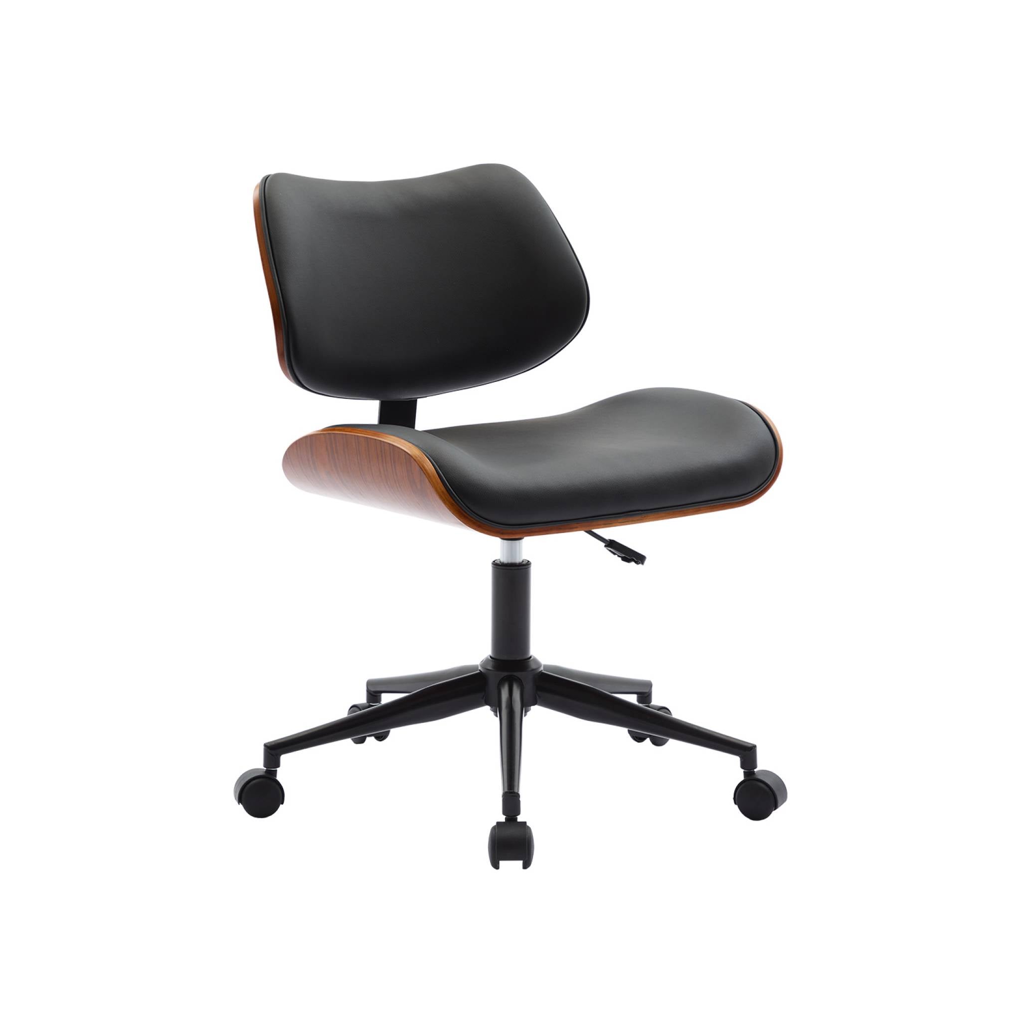 sweeek - Bureaustoel met wielen, gebogen hout en kunstleren afwerking