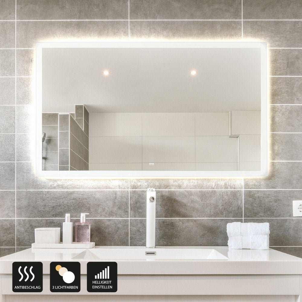 Home Deluxe - LED Spiegel NOLA - Rechthoekig 90 x 70 cm - 3 verschillende lichtkleuren, anti-condenssysteem - Totaal vermogen 38 watt | Wandspiegel, badkamerspiegel