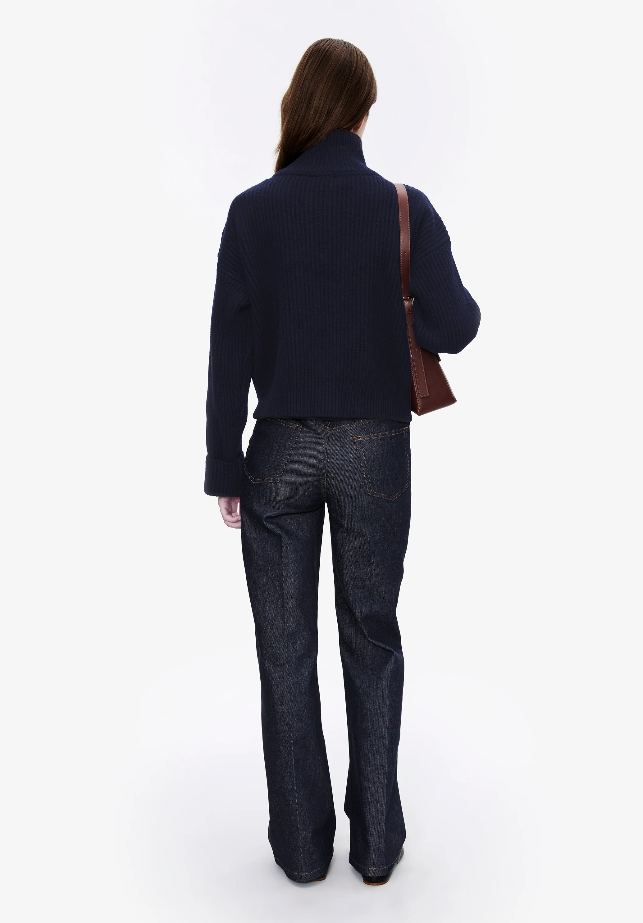 Pull col camionneur à côtes larges - Dark navy