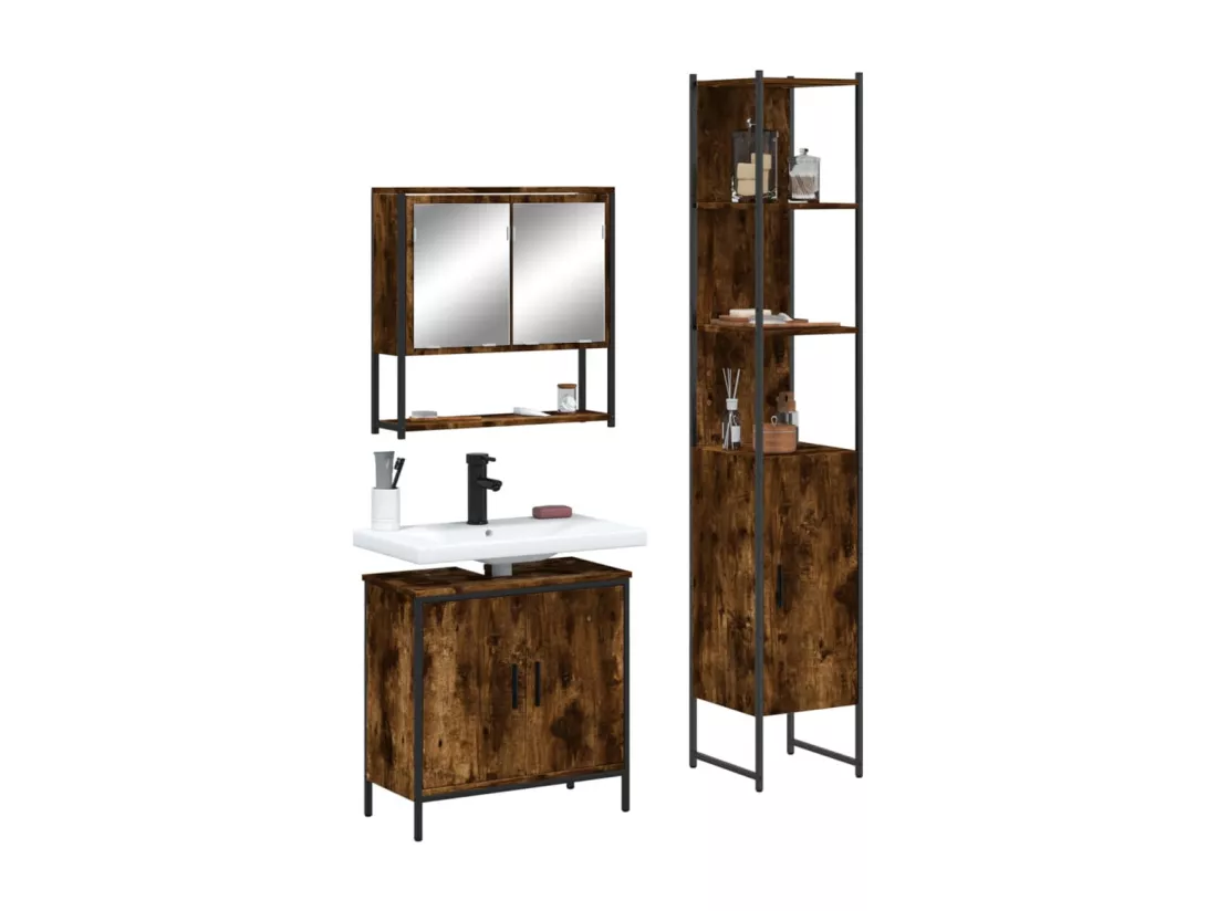 Ensemble de meubles de salle de bain 3 pcs Chêne fumé