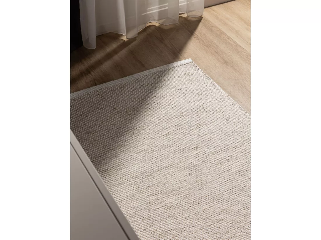 Tapis de couloir en coton tissé main Ron Crème 80x300 cm