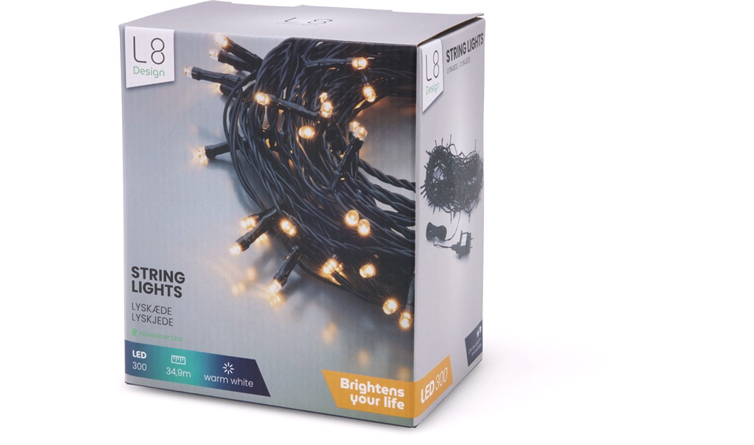 Lyskæde 300 LED, 30m med 220V, ude/inde