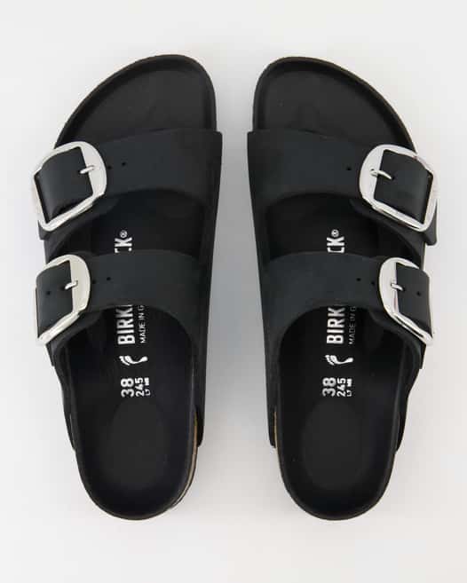 Birkenstock Arizona Big Buckle Leder geölt Pantoletten in Schwarz