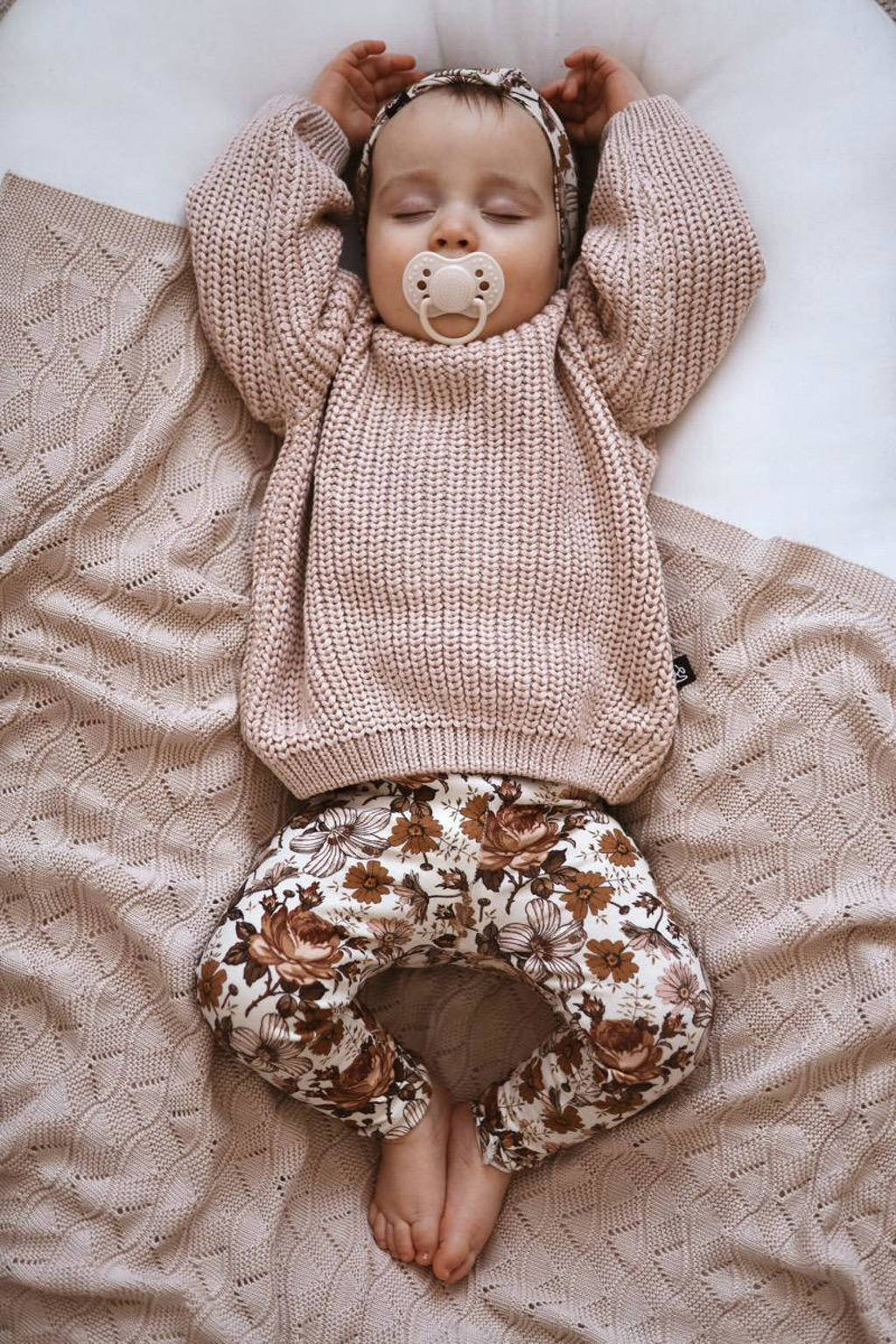 Babystyling baby gebloemde regular fit broek ecru/oudroze/oranje
