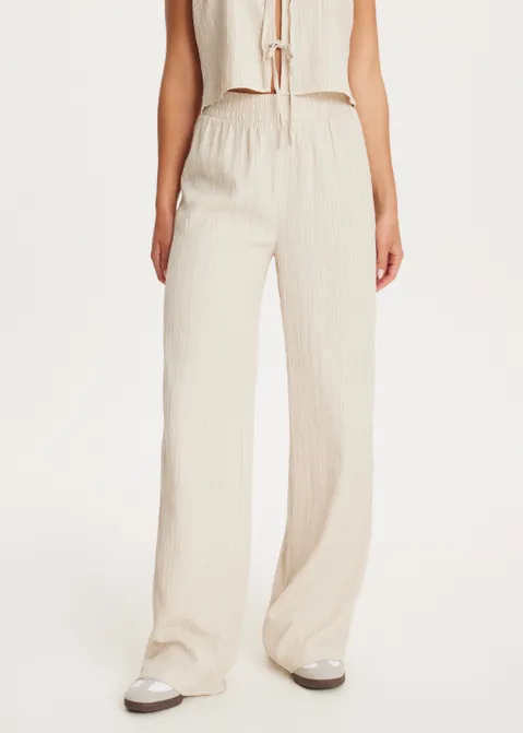 Wijde broek met structuur zand (ZND.L)