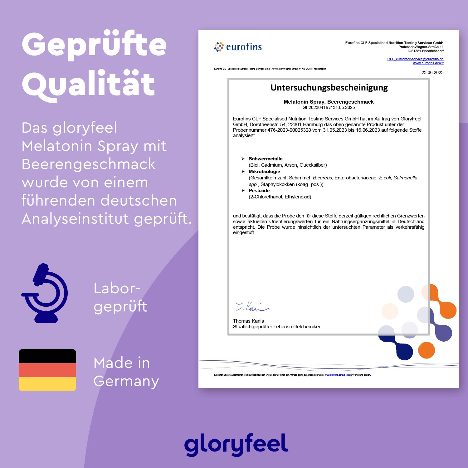 gloryfeel® Melatonin + Baldrian, Lavendel & Melisse Spray Beere