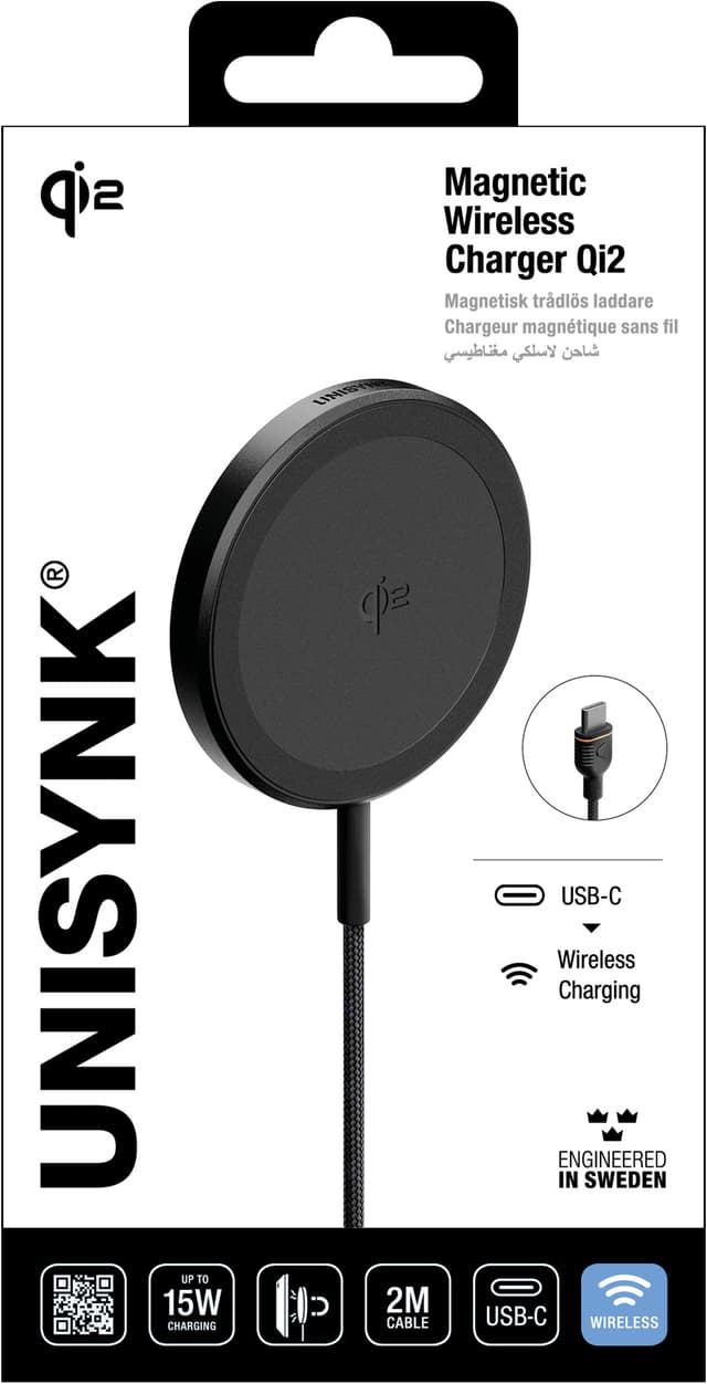Unisynk Qi2 15W trådløs oplader (sort)