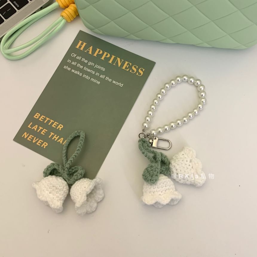 Minbrogy - Sleutelhanger met gebreide bloemen/imitatieparels (verschillende ontwerpen)